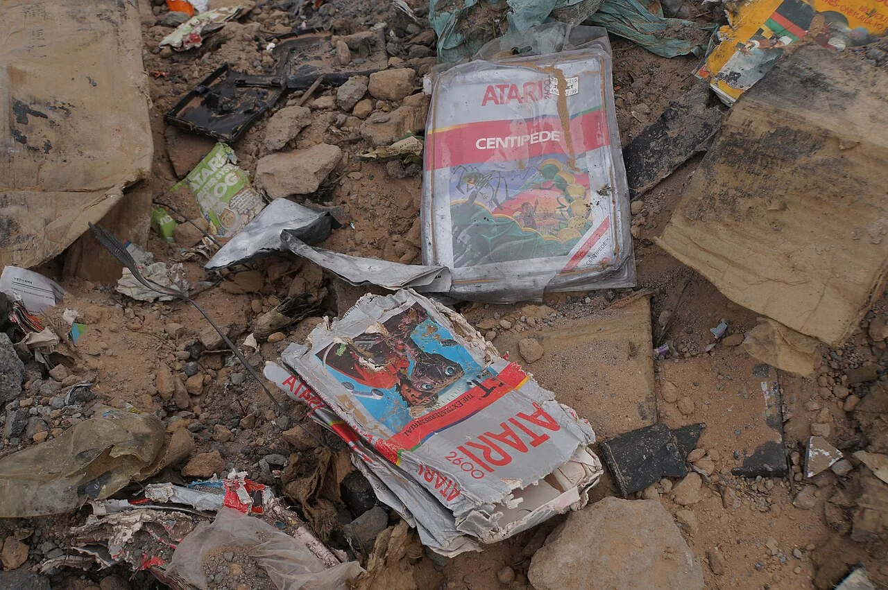 Excavated Atari game cartridges from the E.T. video game landfill linked to the 1983 gaming industry crash