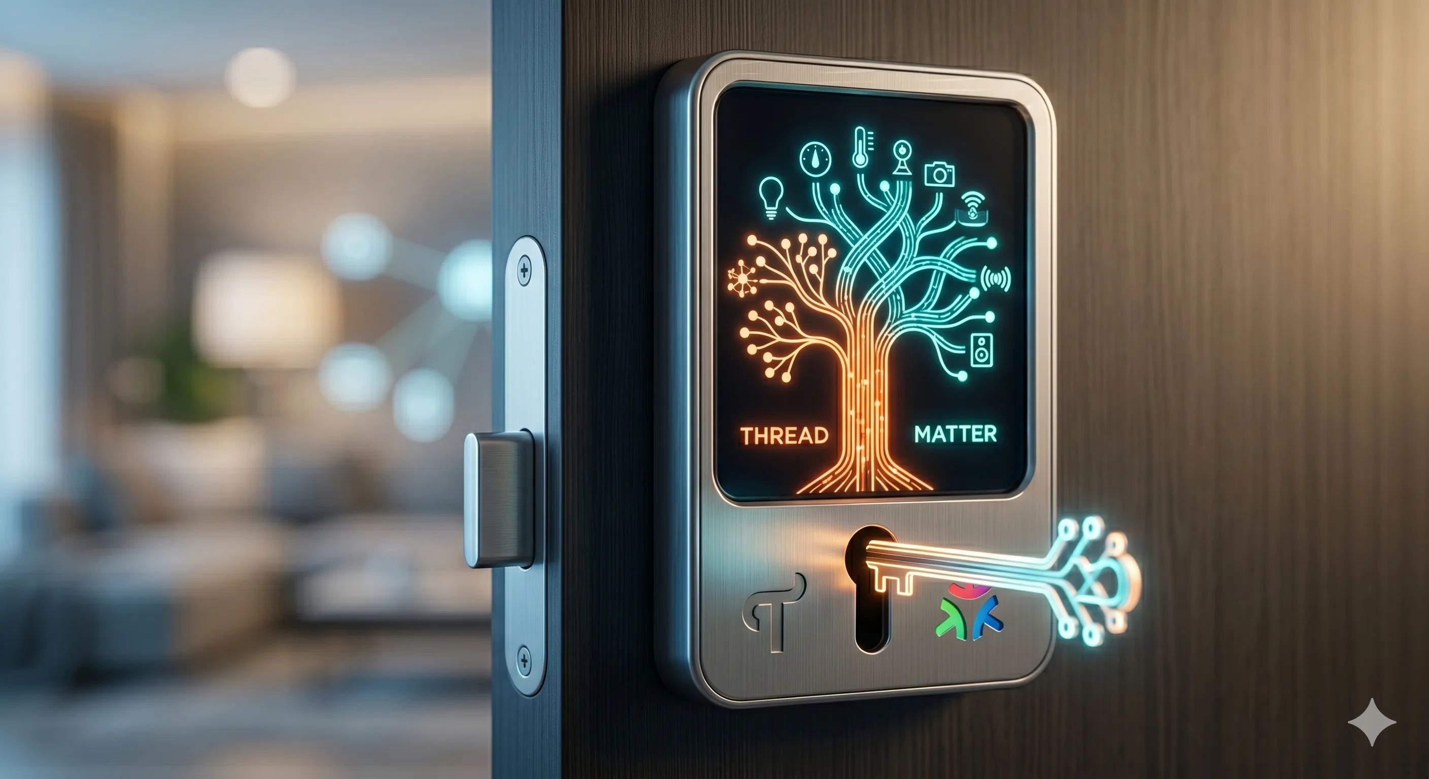 Thread and Matter smart home lock showing connected device icons for home automation in Egypt