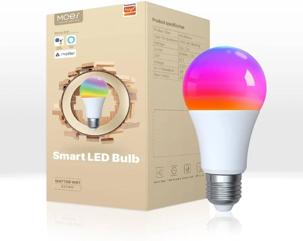 MOES Tuya WiFi Smart Bulb 9W: RGB LED with Latest Matter ...
